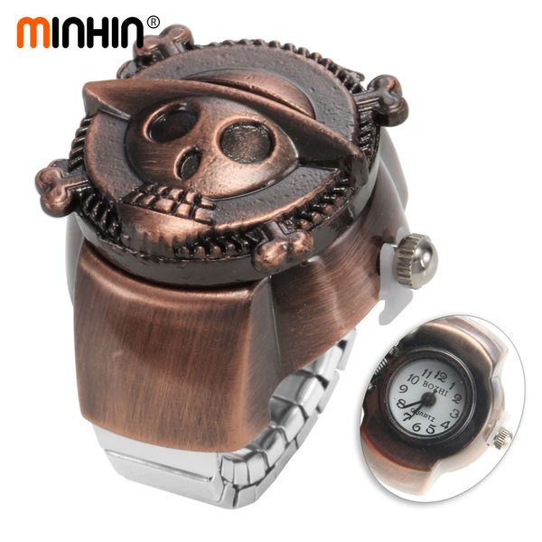 

new punk finger ring watches mini clamshell quartz watch women men adjustable rings alloy watch party jewelry, Slivery;brown