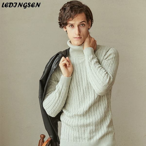 

ledingsen autumn winter turtleneck men sweater black cotton grey knitted red sweaters menswear hombre ropa de hombre 2018, White;black