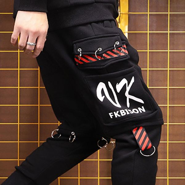 

mens women plus velvet couple pants cargo pants pockets big size joggers sportswear male slacks trousers ninja sweatpants s-3xl, Black