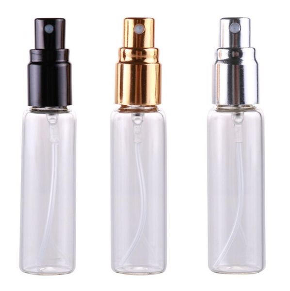 Garrafa de perfume de spray de vidro de 10 ml com ouro/tampa de ouro/tampa preta de amostra de amostra de amostra de frascos LIN2884