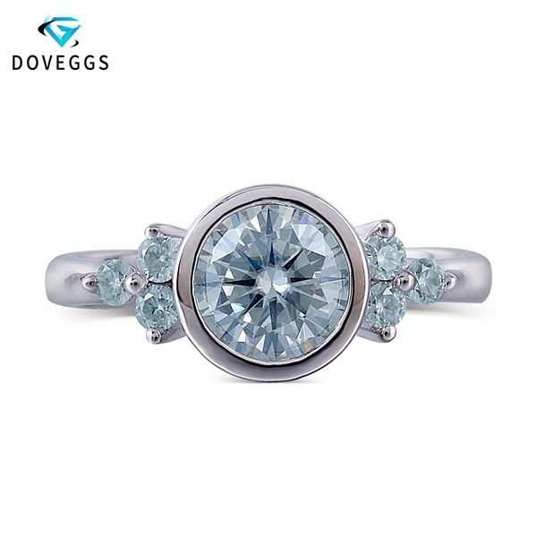 

doveggs sterling 925 platinum plated silver bands for women center 1ct 6.5mm moissanite diamond engagement ring with accents, Golden;silver