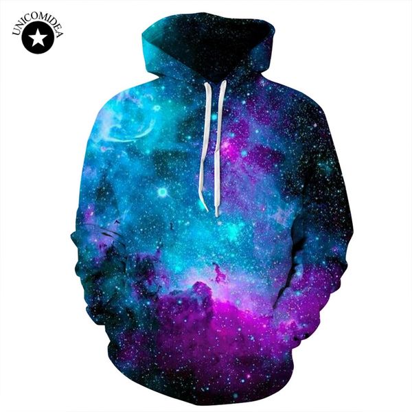 

wholesale- unicomidea galaxy hoodies for men streetwear men's brand clothing hooded sweatshirt 3d print hoody funny dropship, Black