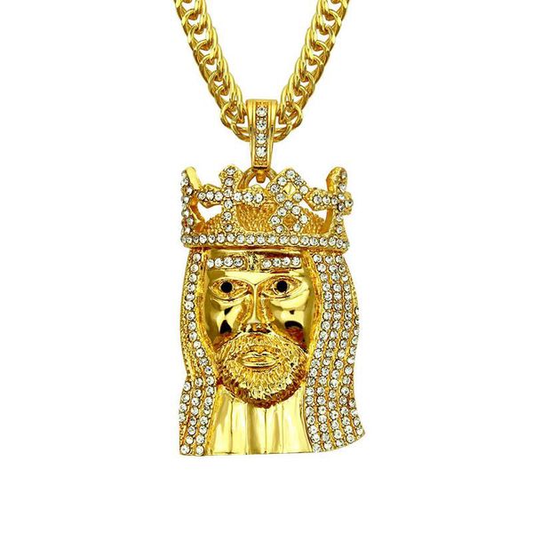 

Мужские Позолоченные Обледенелый Bling Корона Король Ожерелье Хип-Хоп Кубинский Це