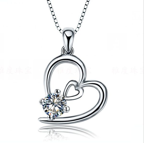 

pretty love 0.5ct female pendant necklace solid 925 sterling silver necklace with chain wedding jewelry