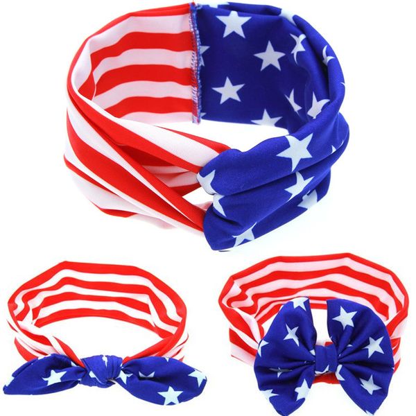 

american flag headband 4th of july independence day knotted headband with gair bow american flag hair accessories, Slivery;white