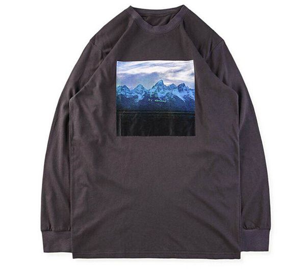 

new high street kanye west tees mens mountains pattern i hate being bi-polar print long sleeved t-shirt women hip hop tees lovers, White;black