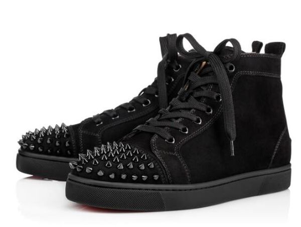 

classic suede spikes sneakers red sole men shoes spikes men's flat hightrainers sneaker,and c, Black