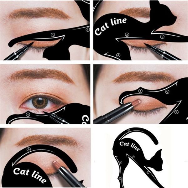 

women's fashion 2pcs cat line stencils pro eye makeup tool eyeliner stencils template shaper model eyebrows eyeshadow wholesale