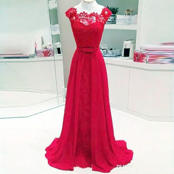 Venda quente Vermelho Longo Vestidos de Noite Rendas Chiffon Simples Elegante Prom Vestido para a Dama de Honra Convidado Maxi Vestidos Fluindo Custom Made Atacado