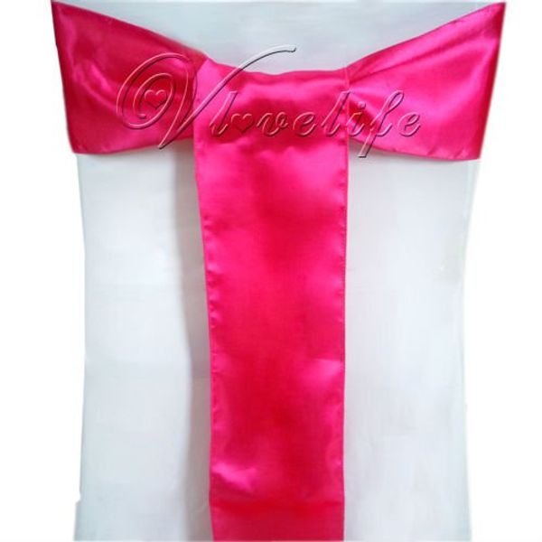 

wholesale-50pcs fuchsia satin chair sashes bows 15cmx275cm wedding party decorations supply