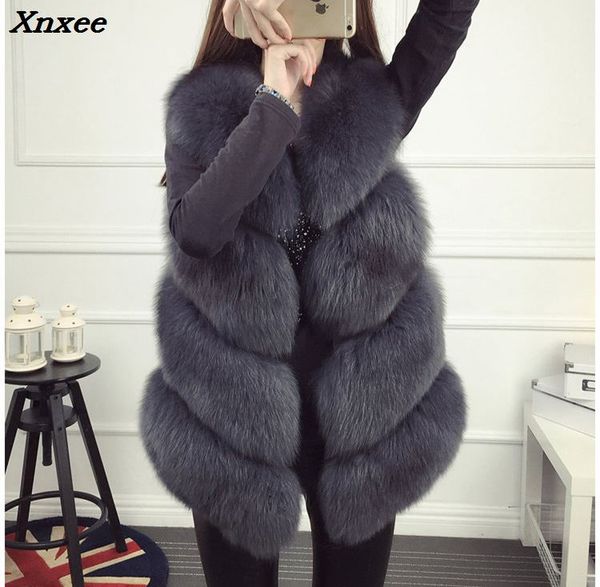 

xnxee fur vest natural whole fur vest gilet women regular standard covered button design jackets coat plus size 3xl, Black