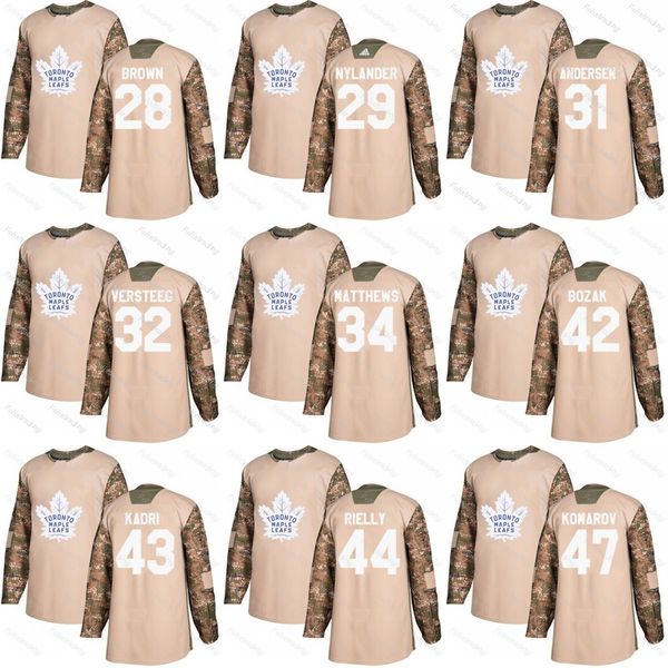 

Toronto Maple Leafs 34 Auston Matthews 28 Connor Brown 29 William Nylander 44 Morgan Rielly Frederik Andersen 2017 Camo Veterans Day Jersey
