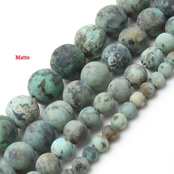 8mm 15inches Pedra Natural Grânulos Polonês Polonês Matte Pedra Africana Rodada Beads Soltos para Jóias Fazendo 4/6/8 / 10mm