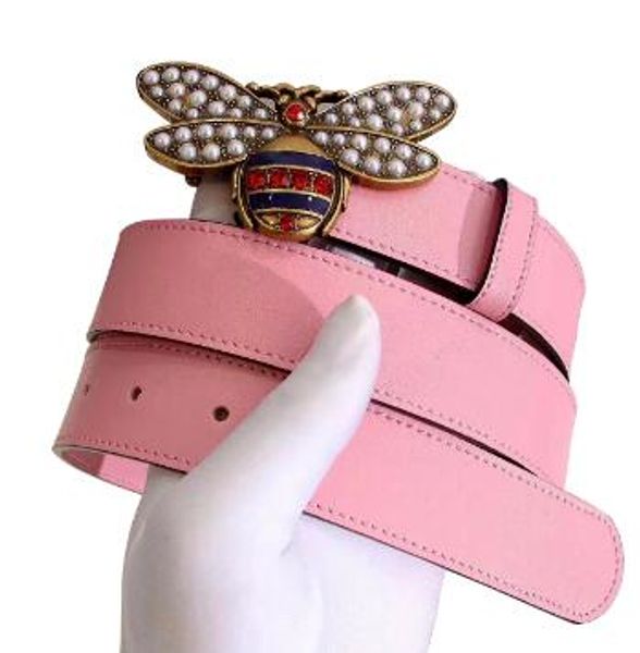 

2018 brand designer belt luxury fashion belts for women alloy gold genuine leather bee belt 90-110cm ing, White