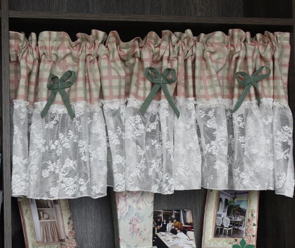 2019 New Plaid Polyester Luxury Lace Kitchen Curtains Shade Cafe
