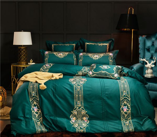 Embroidered Luxury Egyptian Cotton Purple Green Pink Bedding Set