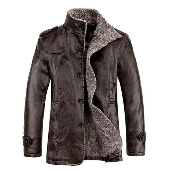 

winter men's jacket coat pu leather outerwear vintage thicken warm male overcoat slim fit coat jackets fashion men clothes -4xl, Black;brown