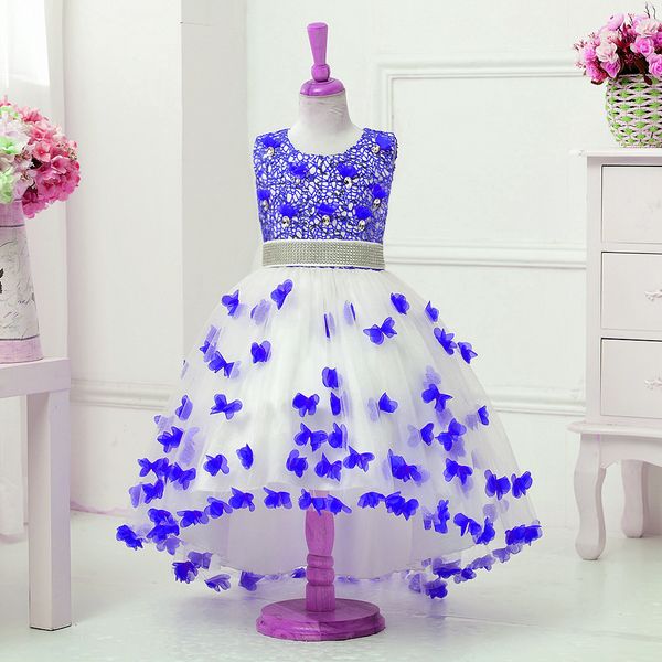 

designer sequins floral girls dresses butterfly decoration birthday outfits rhinestone sash girls dresses communion trailing wedding dresses, Red;yellow