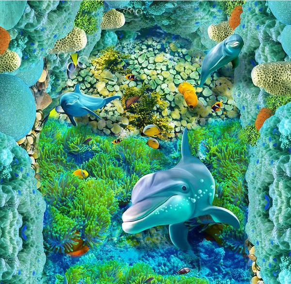3D Döşeme Duvar Kağıdı Modern Okyanus Dünya Zemin Fayans Mural PVC Su Geçirmez Kendinden Yapışkanlı Mutfak Duvar Kağıdı