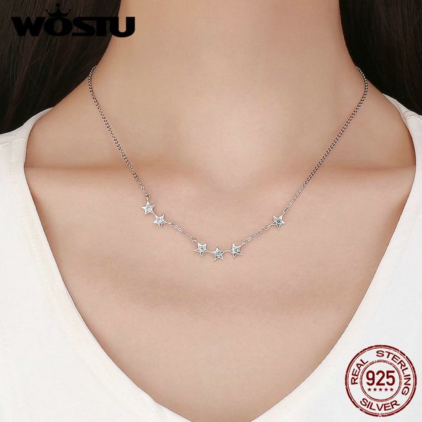 

wostu brand fashion design 925 sterling silver charming stars pendant choker necklace for women s925 silver jewelry gift fin273, Golden;silver