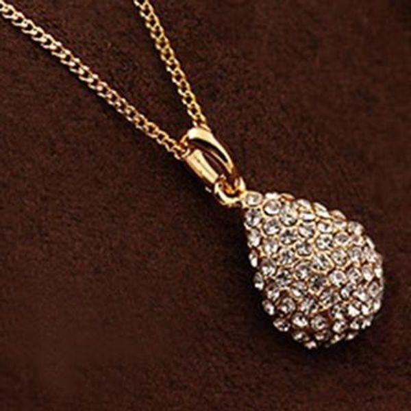 

lady's gold vintage plated silver plated full crystal rhinestone teardrop charm necklace shiny & pendants water drop chain