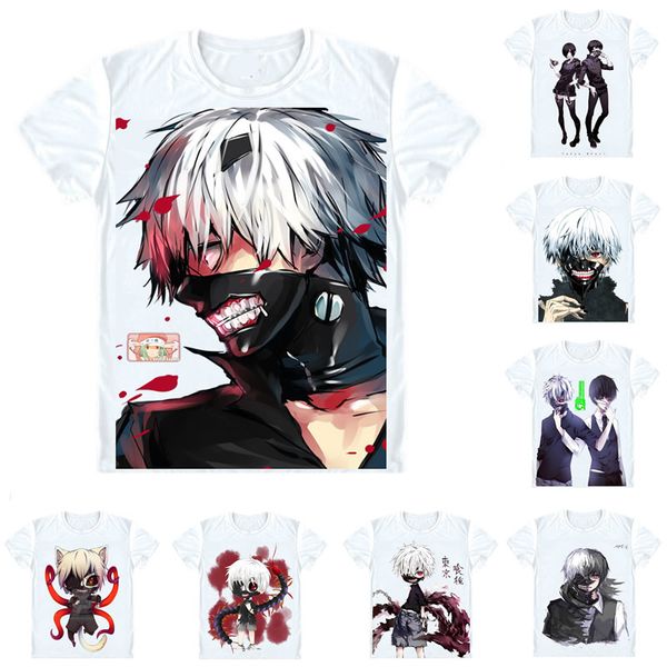 

tokyo ghoul t-shirts short sleeve shirts anime manga ken kaneki haise sasaki eyepatch centipede black reaper one-eyed king cosplay shirt, White;black
