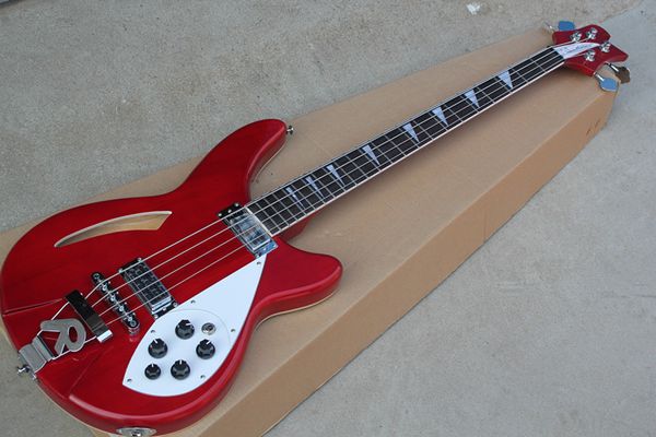 

new arrival red 4 strings electric bass guitar with 2 pickups,chrome hardwares,white pickguard,r tailpiece,offer customized