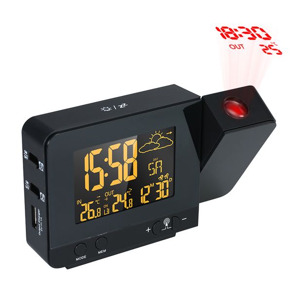 

digital alarm clock radio-controlled projection alarm clock weather station calendar display dual snooze function 100-240v