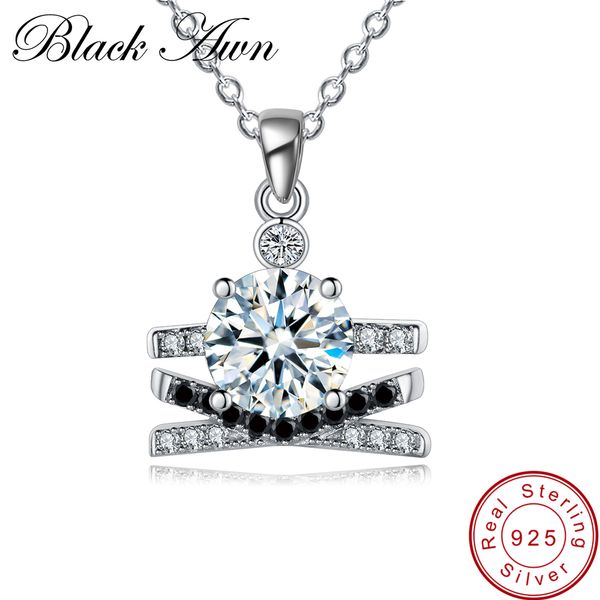 

black awn] 925 sterling silver fine jewelry trendy engagement necklaces for women wedding pendants p155