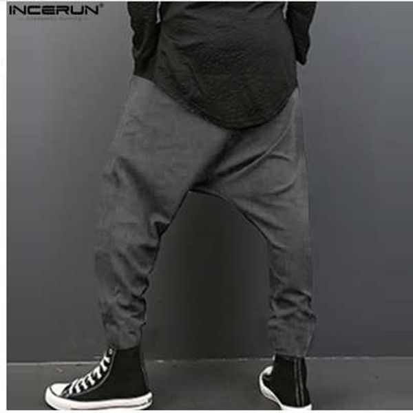 

incerun deep elastic crotch trousers harem hop hip men swag homme casual loose waist pants plus baggy size clothing men mgptf, Black