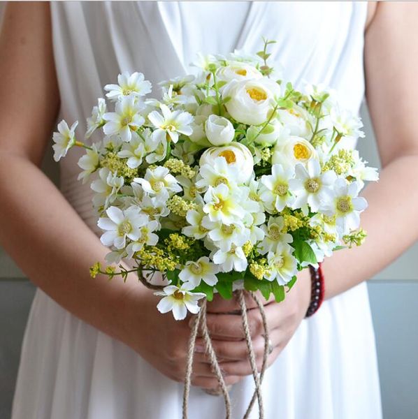 Country Style Bridesmaid Bridal Bouquets Artificial Daisy Braided