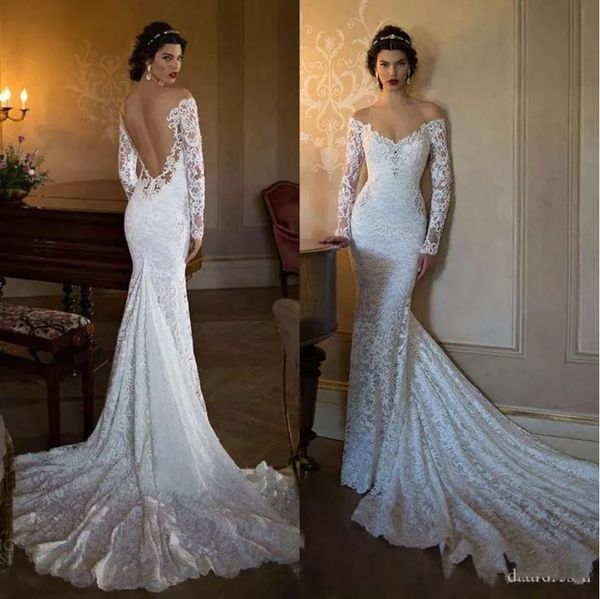 

2019 новый тонкий русалка свадебные платья с длинными рукавами, полный кружевной спинки плеча свадебные платья свадебные платья под заказ св, White