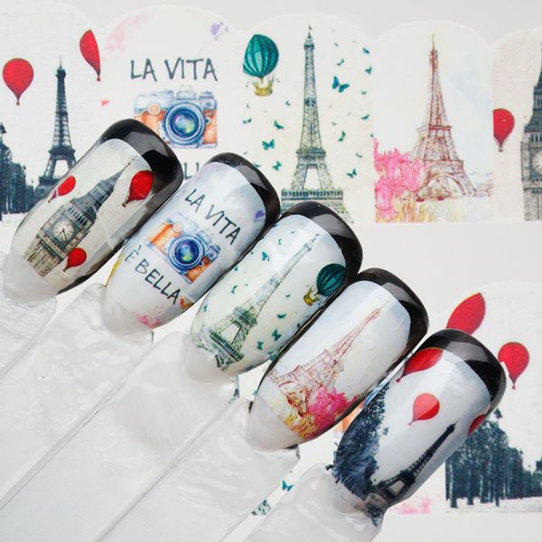 

12pcs/set red romantic beauty nail water transfer sticker lady nail art decoration slider for manicure wraps zjt3050, Black