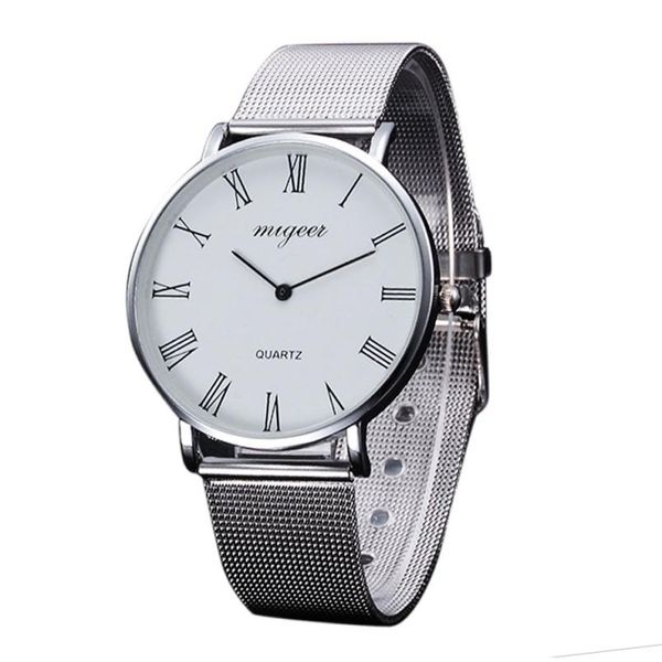 

migeer classic men's watches fashion silver mesh stainless steel watch analog quartz wristwatches bracelet relogio masculino 40, Slivery;brown
