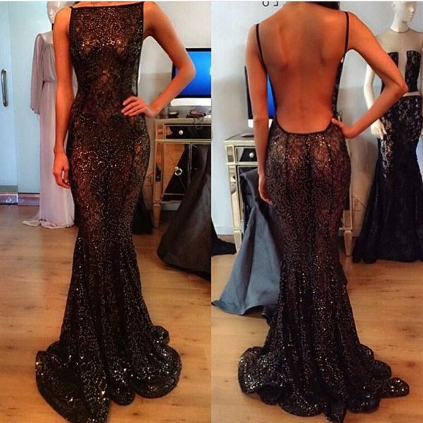

high neck sweep train open back low cut black evening dresses sequin prom gown robe de soiree courte, Black;red