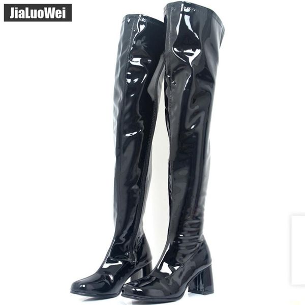 

2018 autumn new arrivals wome fashion over-the-knee high boots ladies elegant boot man high-heeled shoes 9cm chunky heel large size, Black