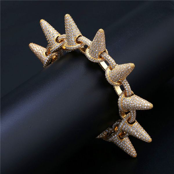 

Exaggerated rivet bracelet for men bling cubic zironia hip hop jewelry 18k gold ilver plated men hiphop chain