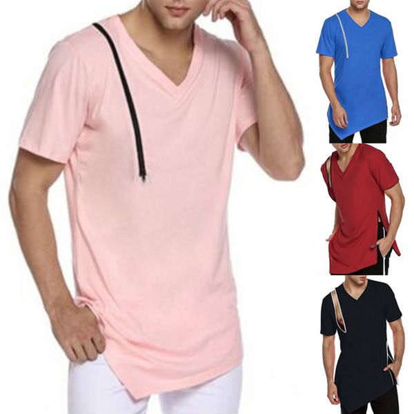 

high street basic plain t-shirt hiphop men t-shirt short sleeve irregular hem zippers casual shirt oversize summer s-3xl, White;black