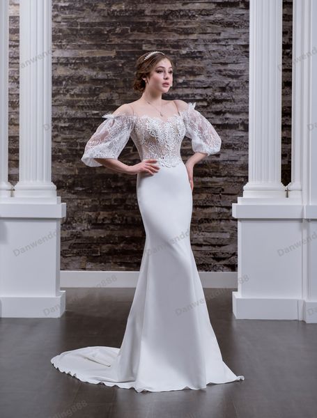 

grace ivory satin/lace off shoulder straps mermaid wedding dresses bridal pageant dresses wedding attire dresses custom size 2-16 zw612182, White