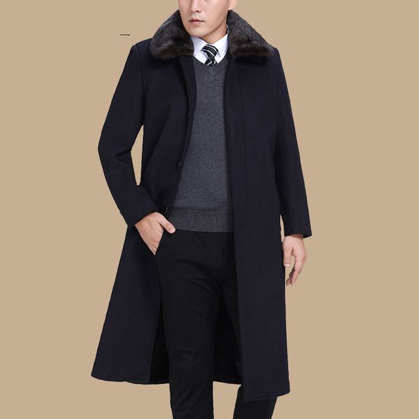 

winter jacket men woolen coat 2018 fashion long male wool coat high grade atmosphere outerwear men winter windbreaker no509, Black