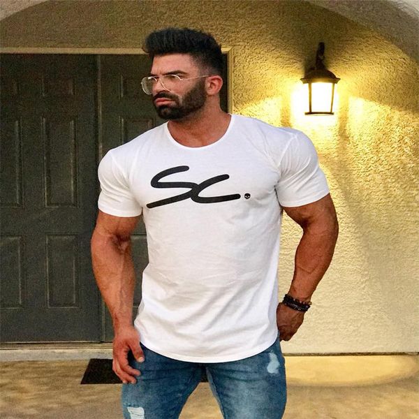

2018 mens summer fitness bodybuilding cotton t-shirt new gyms workout short sleeve shirts male leisure tees brand clothes, White;black