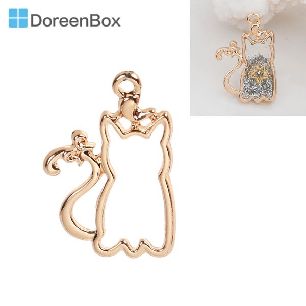 

doreen box gold color handmake zinc based alloy open back bezel kawaii cat shape pendants for diy resin drop 27x17mm, 1 piece, Black