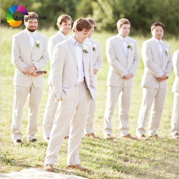 

beach wedding ivory/beige linen mens wedding suits men suit slim fit groom tuxedo 2piece man blazer jacket pant casual prom wear, White;black