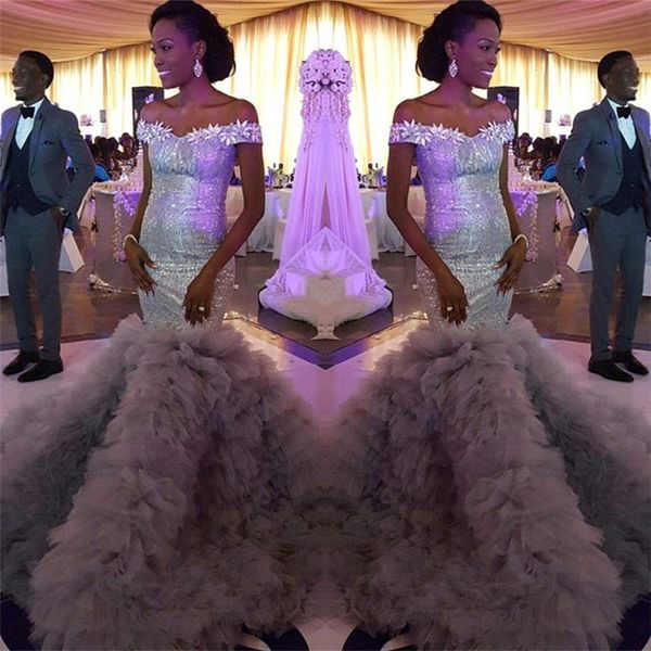 

2018 русалка серебряные блестки топ пышные пром платья с плеча усталые тюль длинные вечерние вечерние платья, Black;red