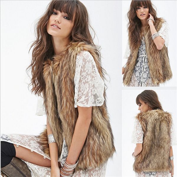 

Fa hion women ladie faux fox fur hort ve t leevele jacket coat wai tcoat ladie winterwear wt13