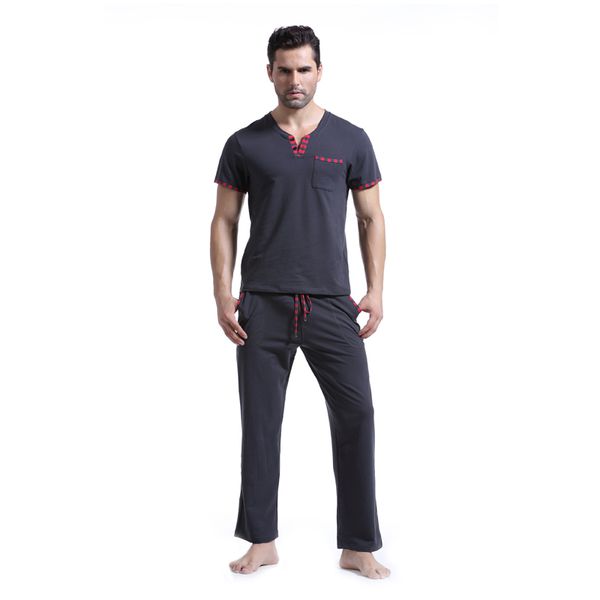 

brand new men cotton pajama sets men casual solid pyjama homme v neck drawstring pajamas tracksuit plus size xl, Black;brown