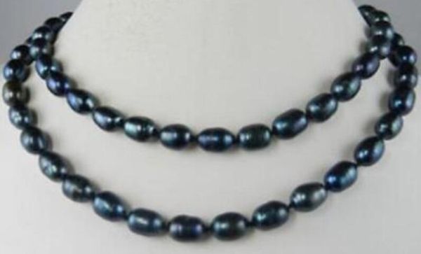 

8-9mm black baroque pearl necklace 32inch long, Silver