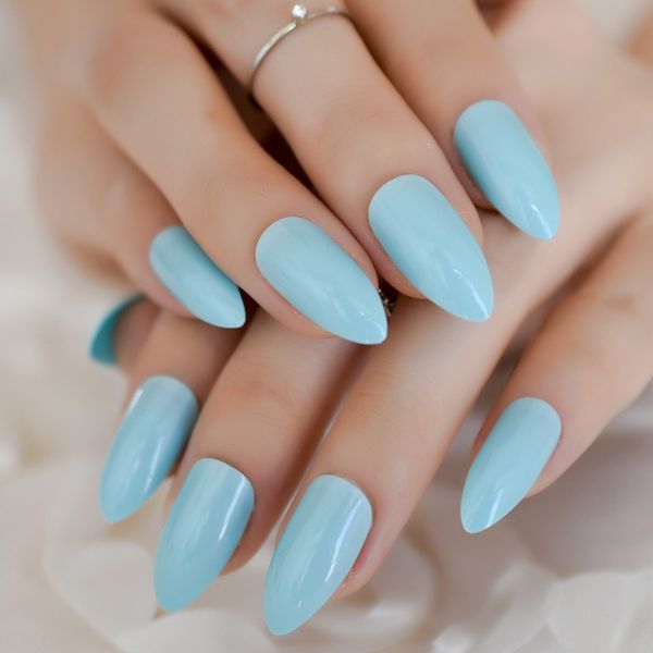 

stilettos sharp nail art acrylic false nail tip new baby green blue pointed almond full cover fake nails, Red;gold