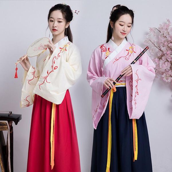 

chinese ancient clothing female traditional outfit vintage embroidered folk dance costume classical elegant national style hanfu, Black;red