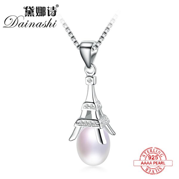 

dainashi eiffel tower shape 925 soild silver 100% original real freshwater pearl slide pendants/necklaces fine jewelry